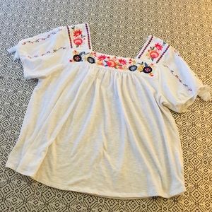 Boho White Floral Short Sleeved Shirt - Size XL